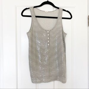 J. Crew Sequin Stripe Henley Silver Tank Top